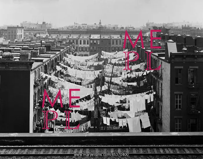 : Clothes drying on lines between New York City : Clothes drying on lines between New York City