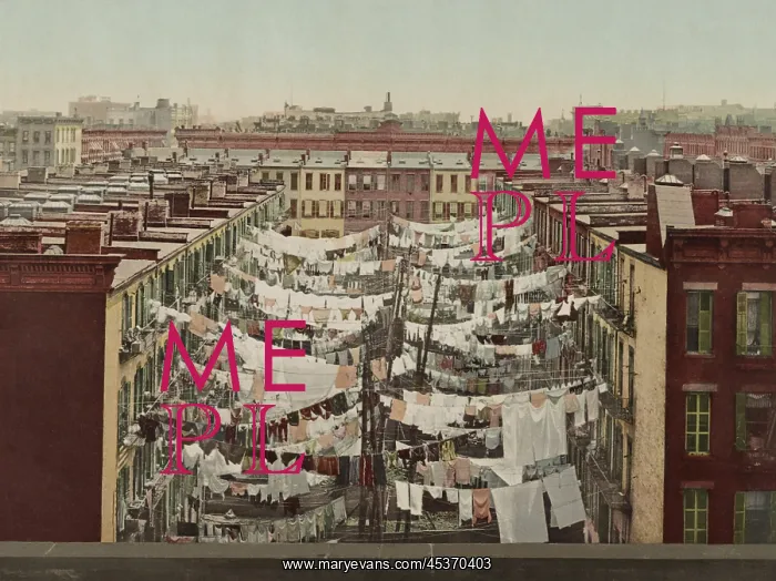 : Clothes drying on lines between New York City : Clothes drying on lines between New York City