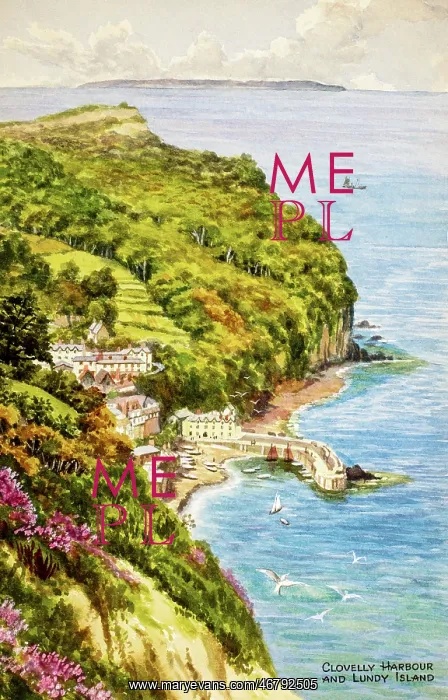 : Clovelly Harbour and Lundy Island, Devon : Clovelly Harbour and Lundy Island, Devon