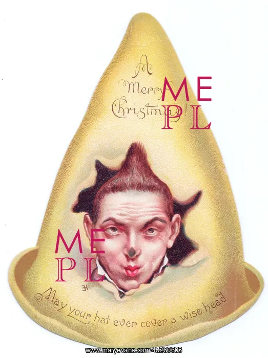 : Clown's face on a hat-shaped Christmas card : Clown's face on a hat-shaped Christmas card