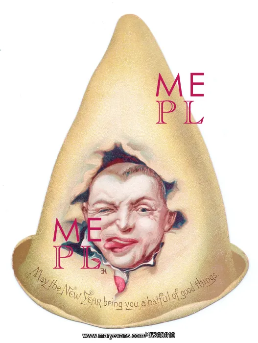 : Clown's face on a hat-shaped New Year card : Clown's face on a hat-shaped New Year card