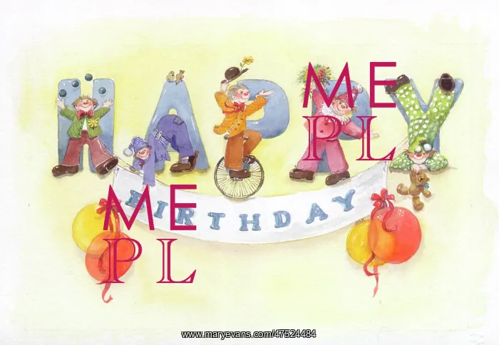 : Five clowns with Happy Birthday letters : Five clowns with Happy Birthday letters