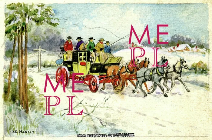 : A coach and four in snow-covered landscape : A coach and four in snow-covered landscape