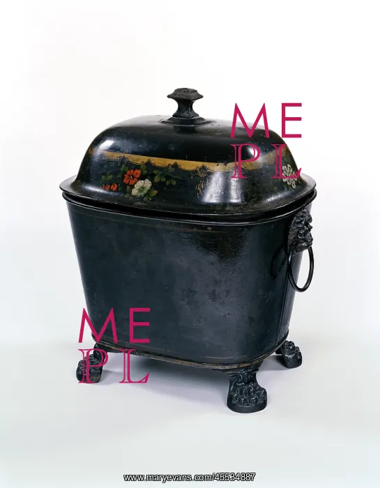 : Coal vase. Japanned coal vase made from lacquered tin plate with gilding : Coal vase. Japanned coal vase made from lacquered tin plate with gilding