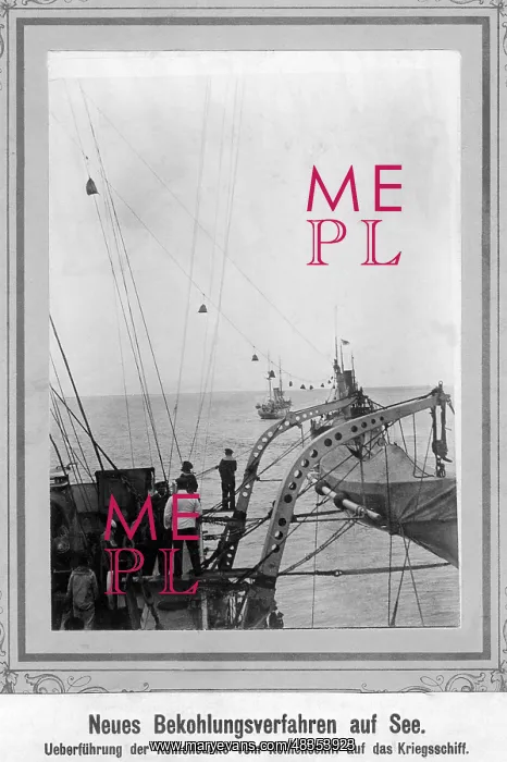 : Coaling operation at sea, 1905 : Coaling operation at sea, 1905