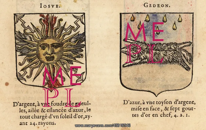 : Coats of arms of Biblical figures Joshua and Gideon : Coats of arms of Biblical figures Joshua and Gideon