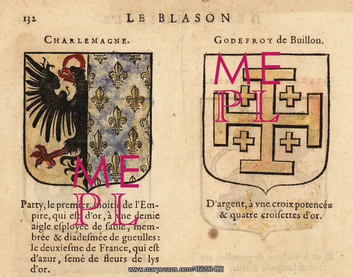: Coats of arms of Emperor Charlemagne and crusader : Coats of arms of Emperor Charlemagne and crusader