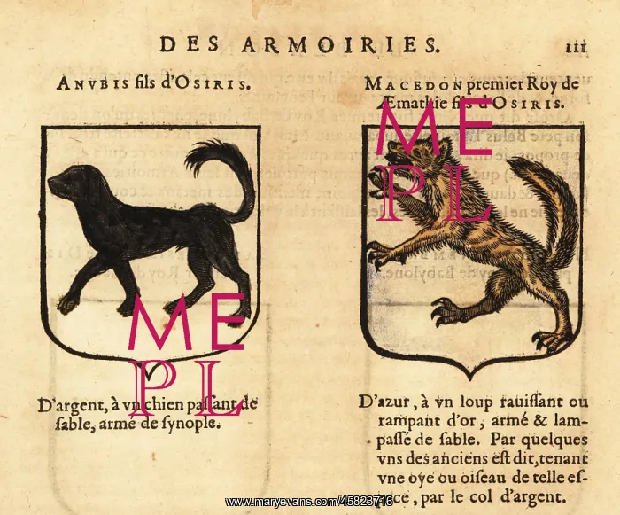 : Coats of arms of mythological figures Anubis and Macedon : Coats of arms of mythological figures Anubis and Macedon