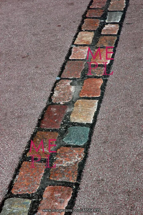 : Cobblestones line that marks the place where was the Berlin : Cobblestones line that marks the place where was the Berlin