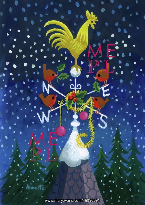 : Cockerel on a Weathervane in the Christmas snow : Cockerel on a Weathervane in the Christmas snow