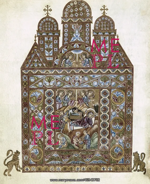 : Codex Egberti. ca. 980. Nativity. Ottonian art : Codex Egberti. ca. 980. Nativity. Ottonian art