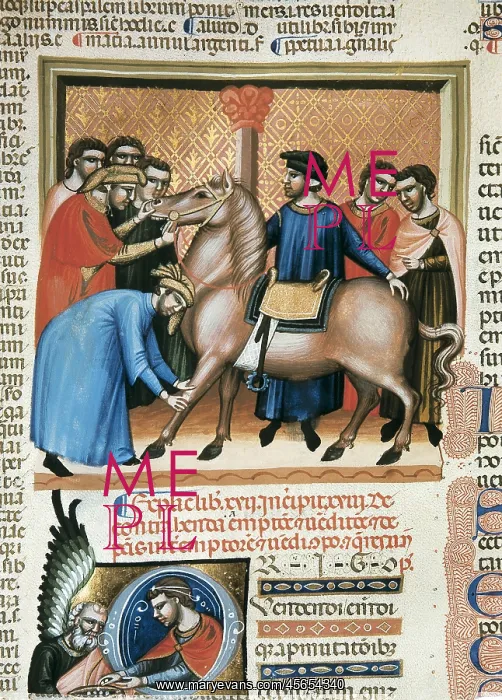 : Codex Justinianus (1350). Selling a horse. Byzantine : Codex Justinianus (1350). Selling a horse. Byzantine