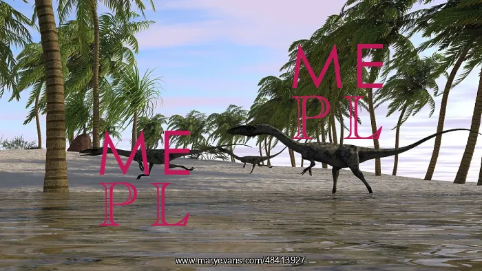  : Three Coelophysis running along the shore