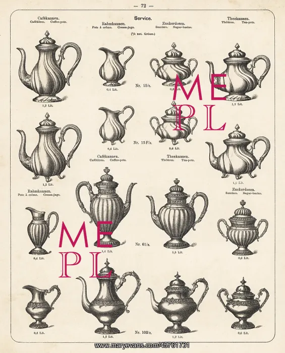 : Coffee pot, cream jug, tea pot, sugar basin, etc : Coffee pot, cream jug, tea pot, sugar basin, etc