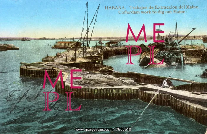 : Cofferdam work to raise USS Maine, Havana harbour, Cuba : Cofferdam work to raise USS Maine, Havana harbour, Cuba