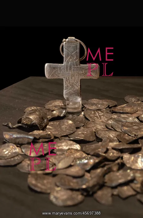 : Coins and cross, Goteborg Stadsmuseum, Gothenburg, Sweden : Coins and cross, Goteborg Stadsmuseum, Gothenburg, Sweden