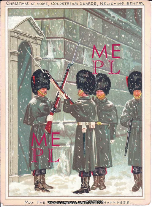 : Coldstream Guards on a Christmas and New Year card : Coldstream Guards on a Christmas and New Year card