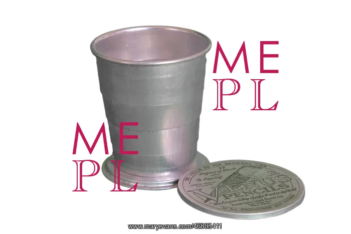 : Collapsible tin cup advertising Venus pencils : Collapsible tin cup advertising Venus pencils