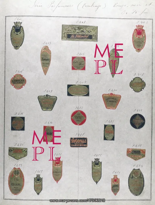 : Collection of French perfume labels : Collection of French perfume labels