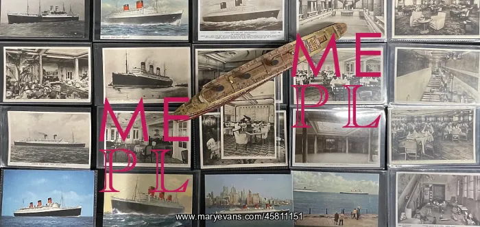 : Collection of ocean liner postcards, and Queen Mary model : Collection of ocean liner postcards, and Queen Mary model