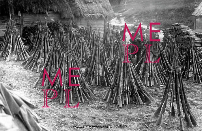: Collection point for captured Russian rifles, 1915 : Collection point for captured Russian rifles, 1915