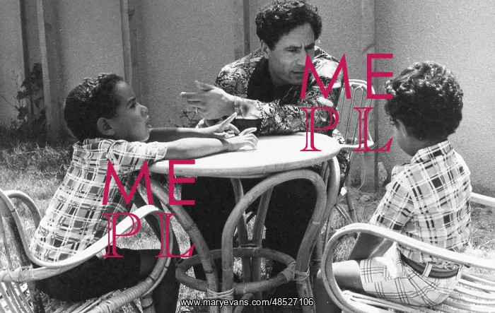 : Colonel Gaddafi with his two sons at home, Tripoli : Colonel Gaddafi with his two sons at home, Tripoli
