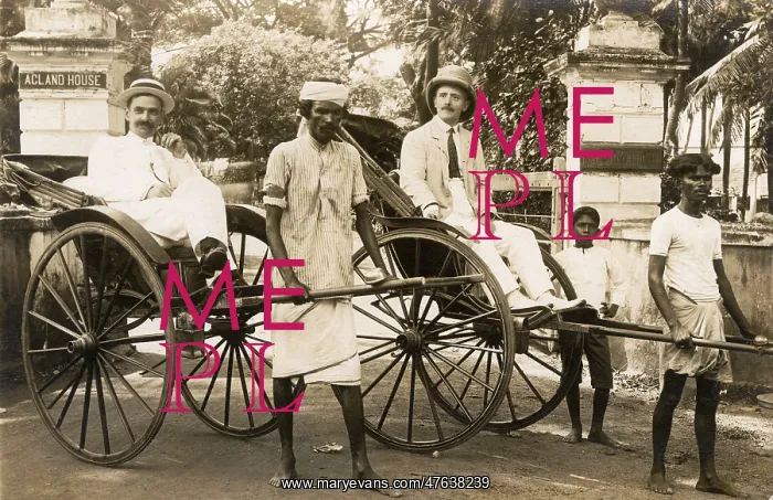: Colonial passengers in rickshaw, Ceylon (Sri Lanka) : Colonial passengers in rickshaw, Ceylon (Sri Lanka)