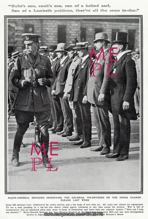 : Colonial volunteers inspected by Major-General Bethune, WW1 : Colonial volunteers inspected by Major-General Bethune, WW1