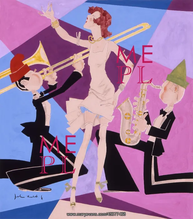 : Colorful 1927 John Held drawing of a jazz : Colorful 1927 John Held drawing of a jazz
