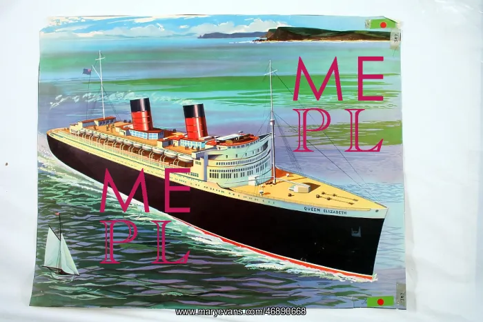 : Colour illustrated ship poster, seaside, ship design : Colour illustrated ship poster, seaside, ship design