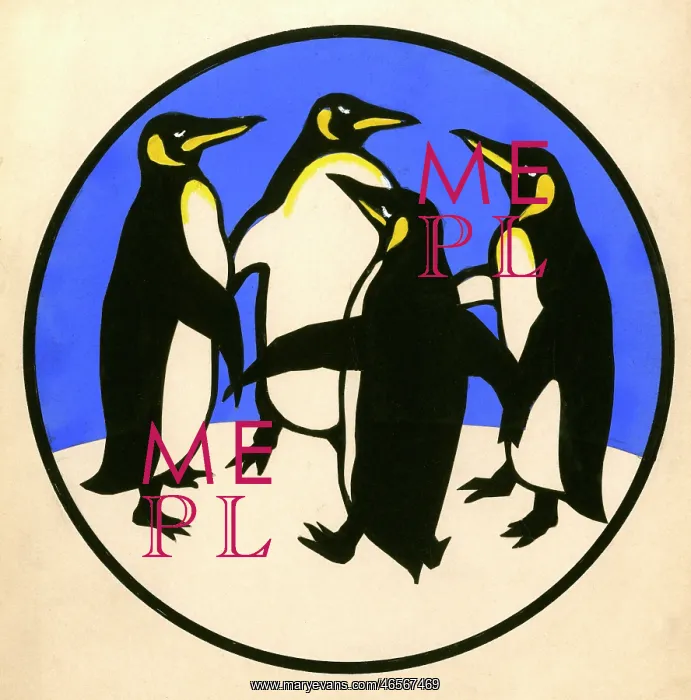 : Coloured silhouette of four penguins dancing : Coloured silhouette of four penguins dancing