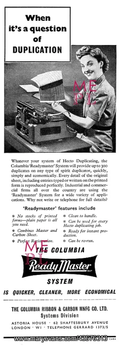 : Columbia Readymaster Duplicating Machines : Columbia Readymaster Duplicating Machines