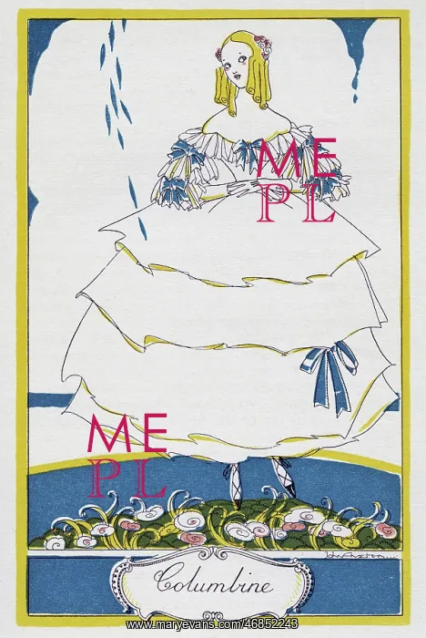  : Columbine. Harlequin illustration, showing Columbine in a garden