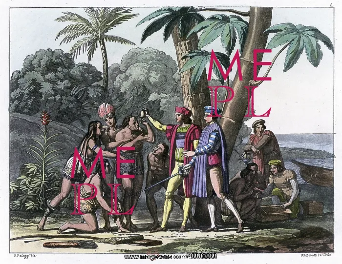 : Columbus presenting gifts to the first natives : Columbus presenting gifts to the first natives
