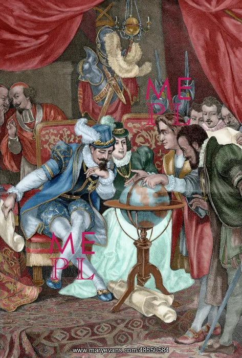 : Columbus in Santa Fe camp. Engraving. Specht engraving after : Columbus in Santa Fe camp. Engraving. Specht engraving after