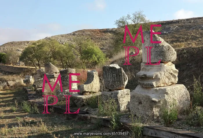 : Column bases, Valeria Roman site, Castilla-La Mancha, Spain : Column bases, Valeria Roman site, Castilla-La Mancha, Spain