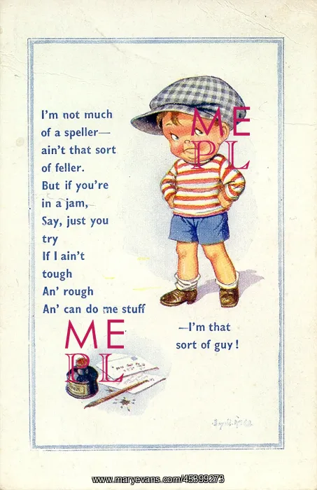 : Comc postcard, Little boy introducing himself : Comc postcard, Little boy introducing himself