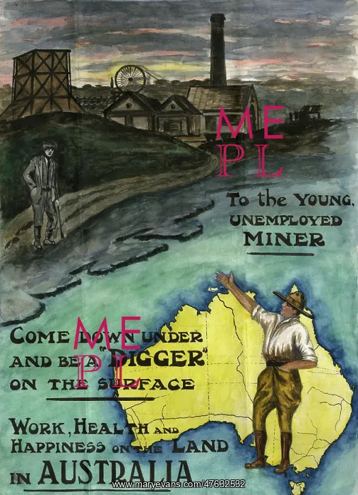 : Come down under Australia emigration poster 1926-7 : Come down under Australia emigration poster 1926-7