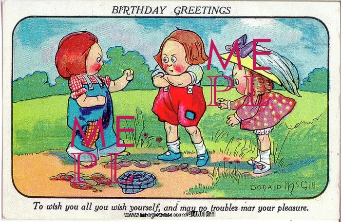 : Comic birthday postcard, Two boys about to fight : Comic birthday postcard, Two boys about to fight