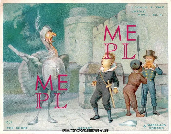 : Comic Christmas card, scene from Hamlet : Comic Christmas card, scene from Hamlet