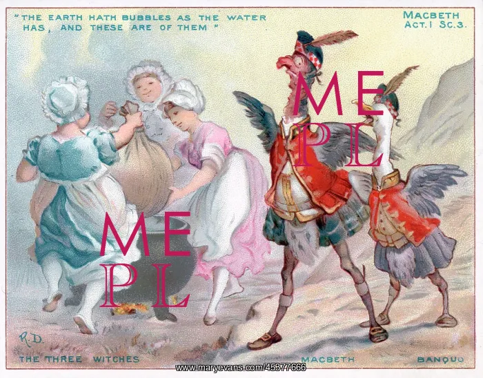 : Comic Christmas card, scene from Macbeth : Comic Christmas card, scene from Macbeth