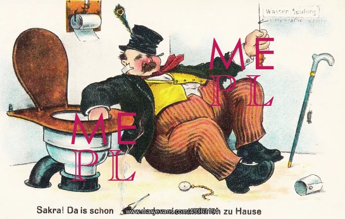 : Comic German postcard -- drunkard in the toilet : Comic German postcard -- drunkard in the toilet