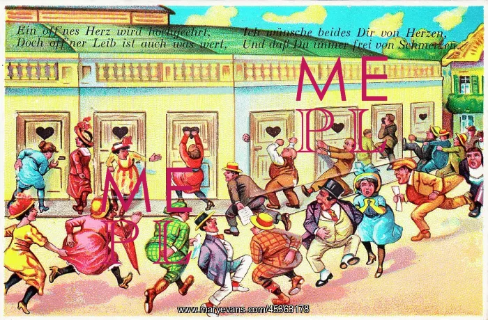 : Comic German postcard -- health spa toilets : Comic German postcard -- health spa toilets