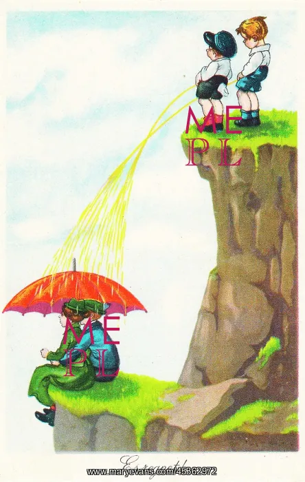 : Comic German postcard -- It's raining! : Comic German postcard -- It's raining!