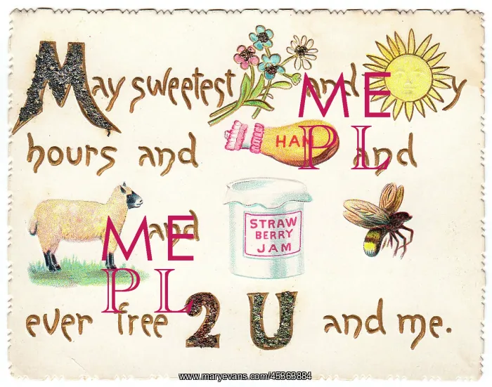 : Comic pictogram verse on a greetings card : Comic pictogram verse on a greetings card
