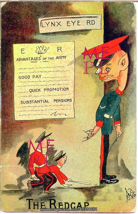 : Comic postcard, Advantages of the army - The Redcap : Comic postcard, Advantages of the army - The Redcap