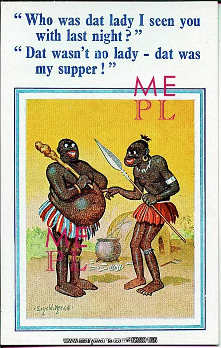 : Comic postcard, Two African men chatting : Comic postcard, Two African men chatting