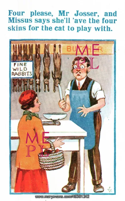  : Comic postcard, Ambiguous instructions to the butcher