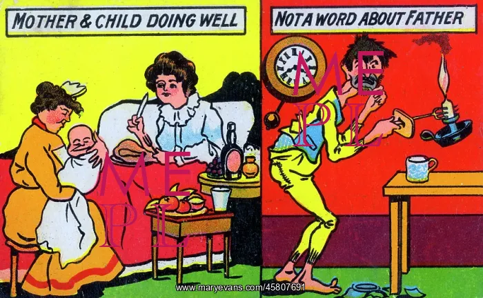 : Comic postcard - arrival of a new baby : Comic postcard - arrival of a new baby