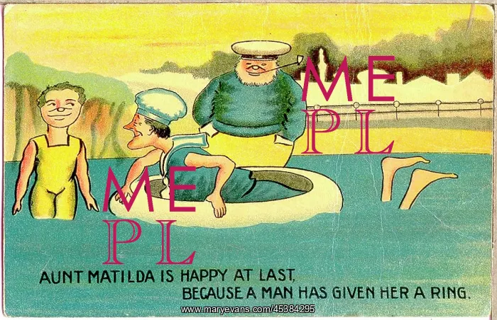 : Comic postcard, Aunt Matilda bathing in the sea : Comic postcard, Aunt Matilda bathing in the sea